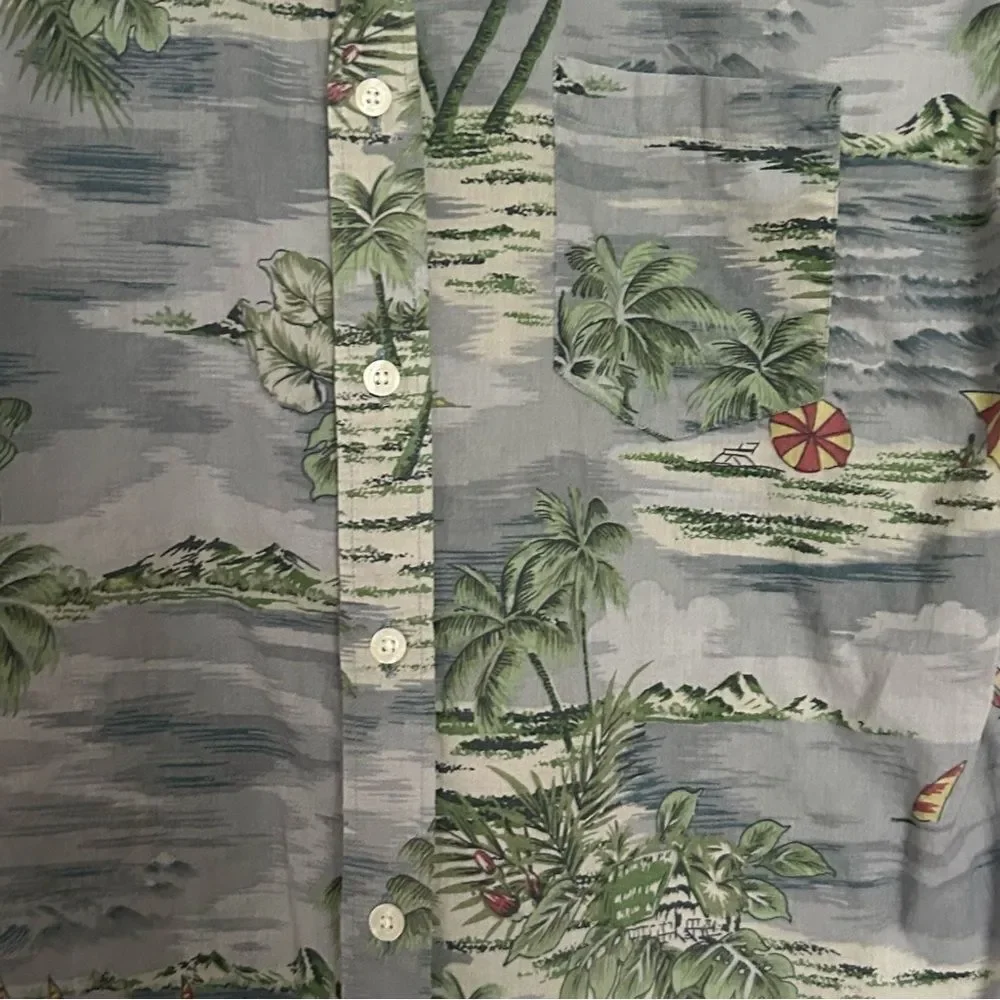 J. Crew Men’s Gray Hawaiian Tropical Beachy Short Sleeve Shirt Size Extra Large